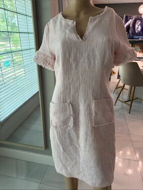 Karl Lagerfeld Pale Pink Tweed Sleeve Dress with Floral Appliqué
